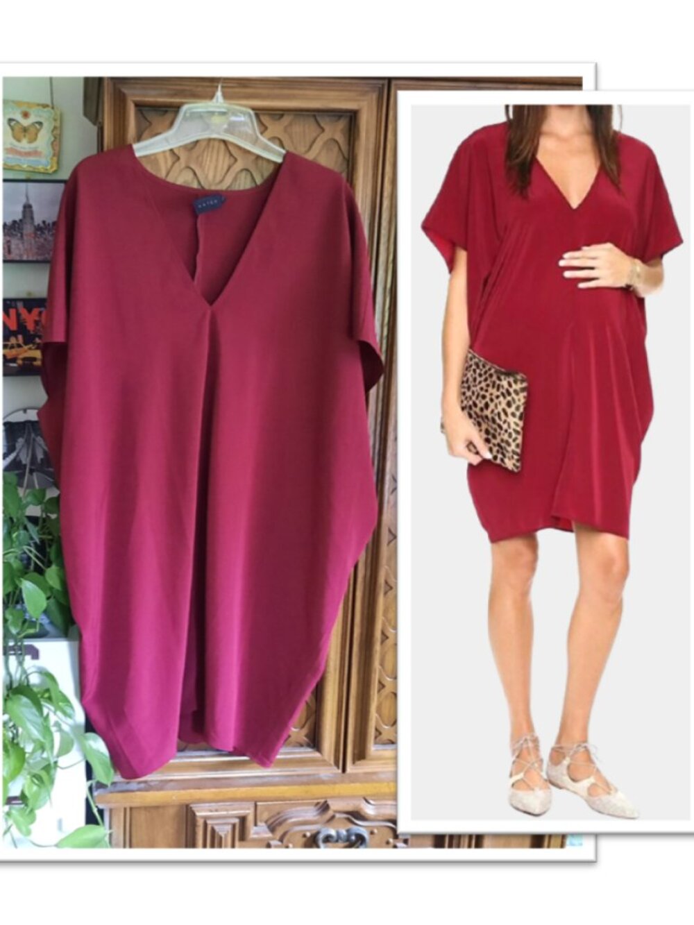 HATCH The Slouch Maternity Dress - Burgundy, OS